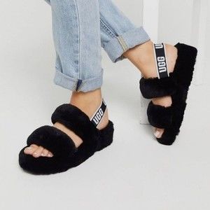 UGG Oh Yeah double strap flat sandals in black, NWT, Size 10